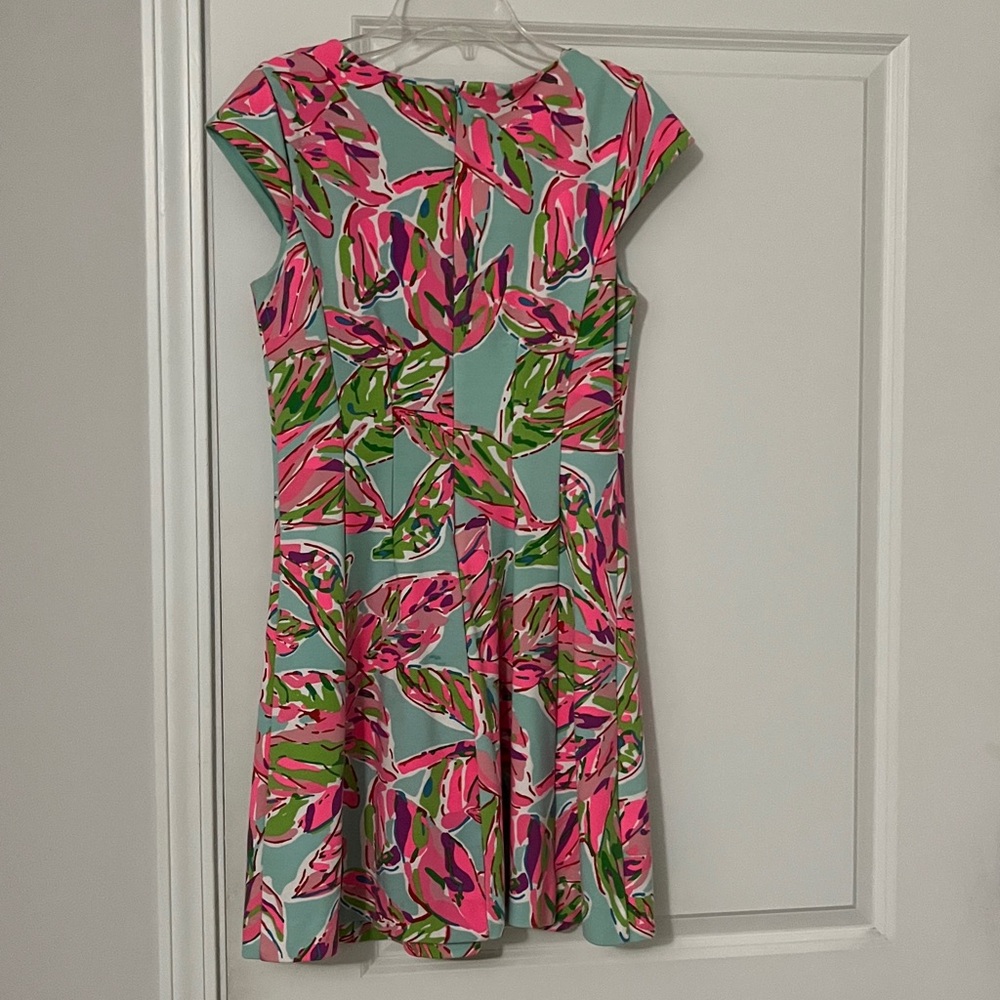 Lilly Pulitzer Aqua Mini Dress with Pink and Green Floral Print - Picture 3 of 4